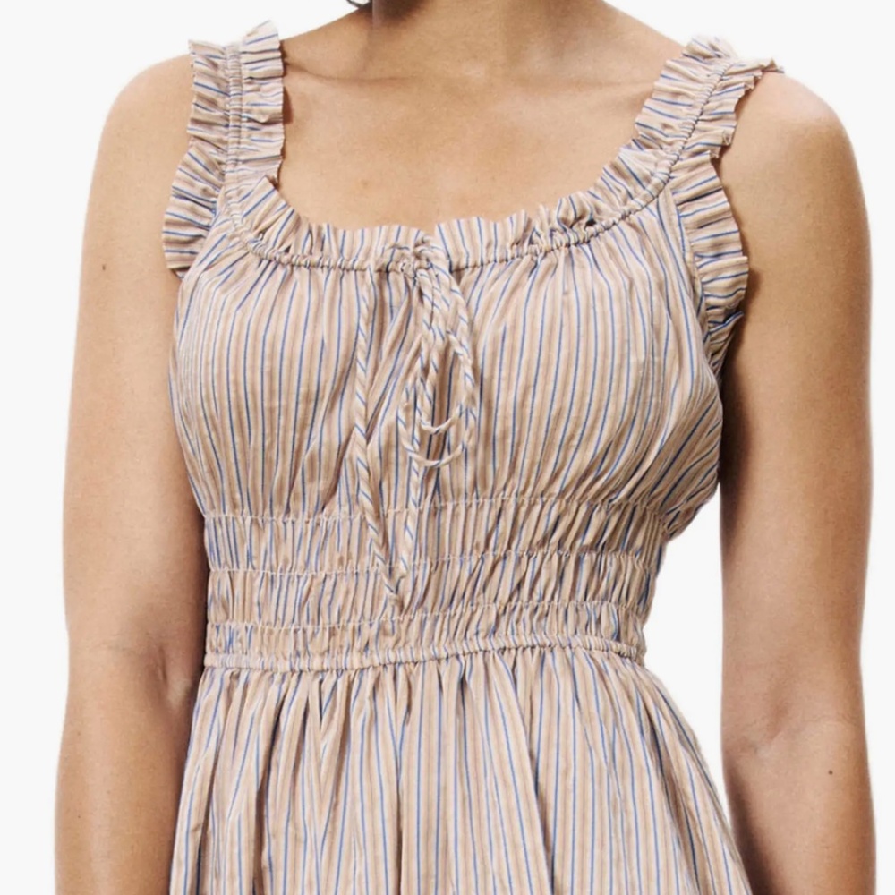 FRNCH - Louisane Fit & Flare Sundress | Beige w/ blue stripes | Size Small